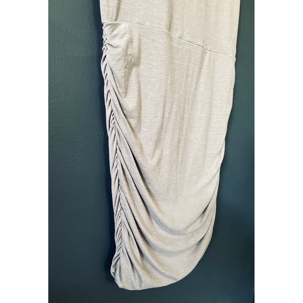 Athleta Topanga T-Shirt Dress, Heathered Gray V-Neck, Ruched Side, Drop Waist - Picture 4 of 13